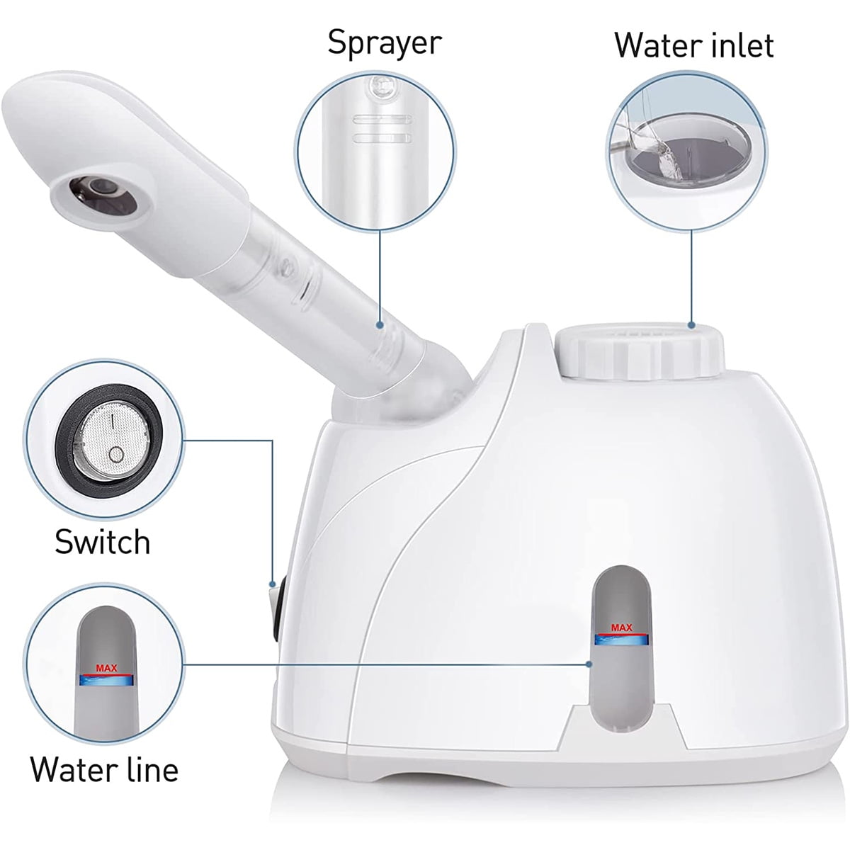 Portable Facial Steamer, Nano Ionic with 180°Rotatable Sprayer, Warm/Cold Mist Portable Facial Steamer for Salon and SPA