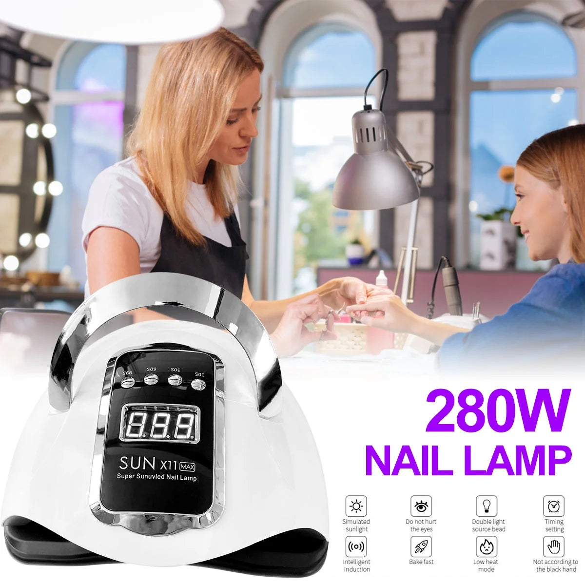 Uv Nail Lamp Uv Light for Gel Nails 280W Nail Curing Lamps Automatic Sensor Nail Dryer Light with 4 Timer Setting,White,66 Led Light