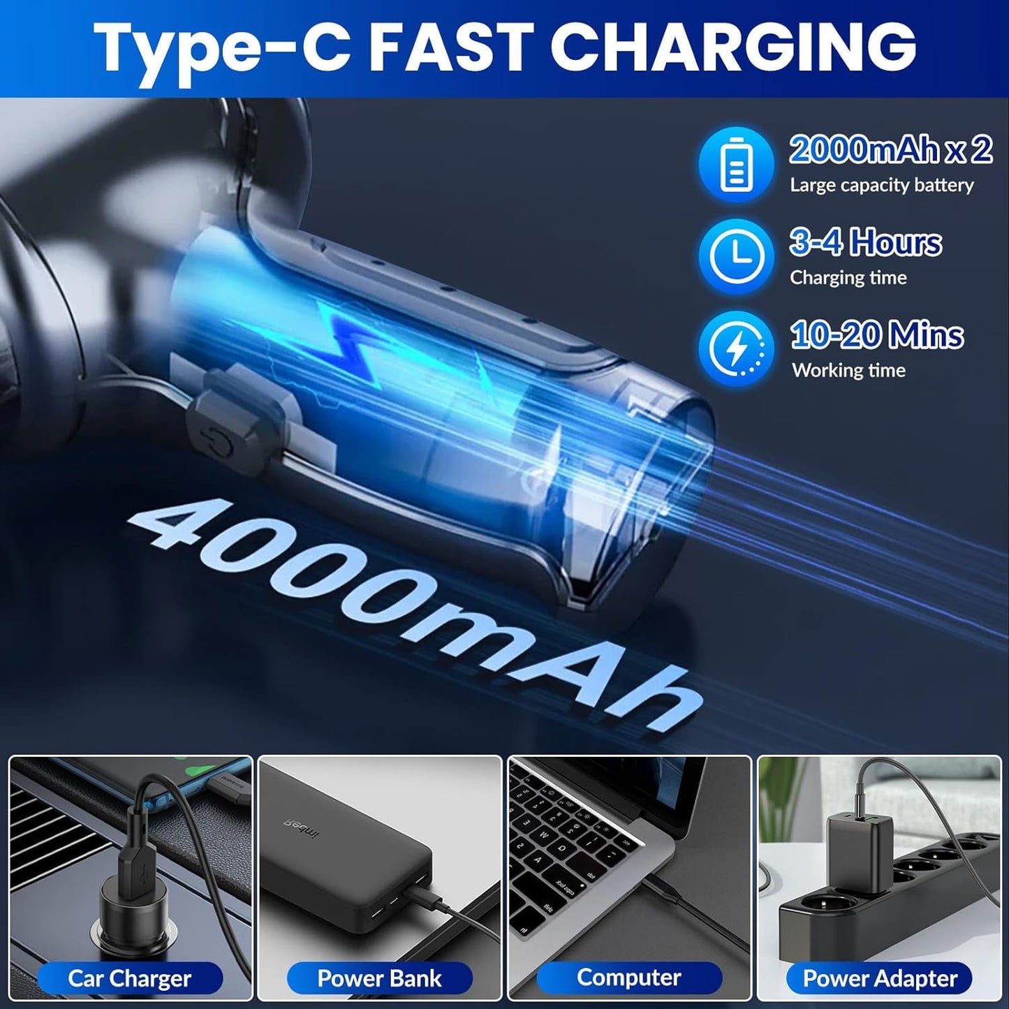 Wireless Handheld Car Vacuum Cleaner,Mini Car Vacuum Cleaner,15000Pa High Power Cordless Vacuum Cleaner,3 in 1 Portable Handheld Car Vacuum for Car,Office and Home