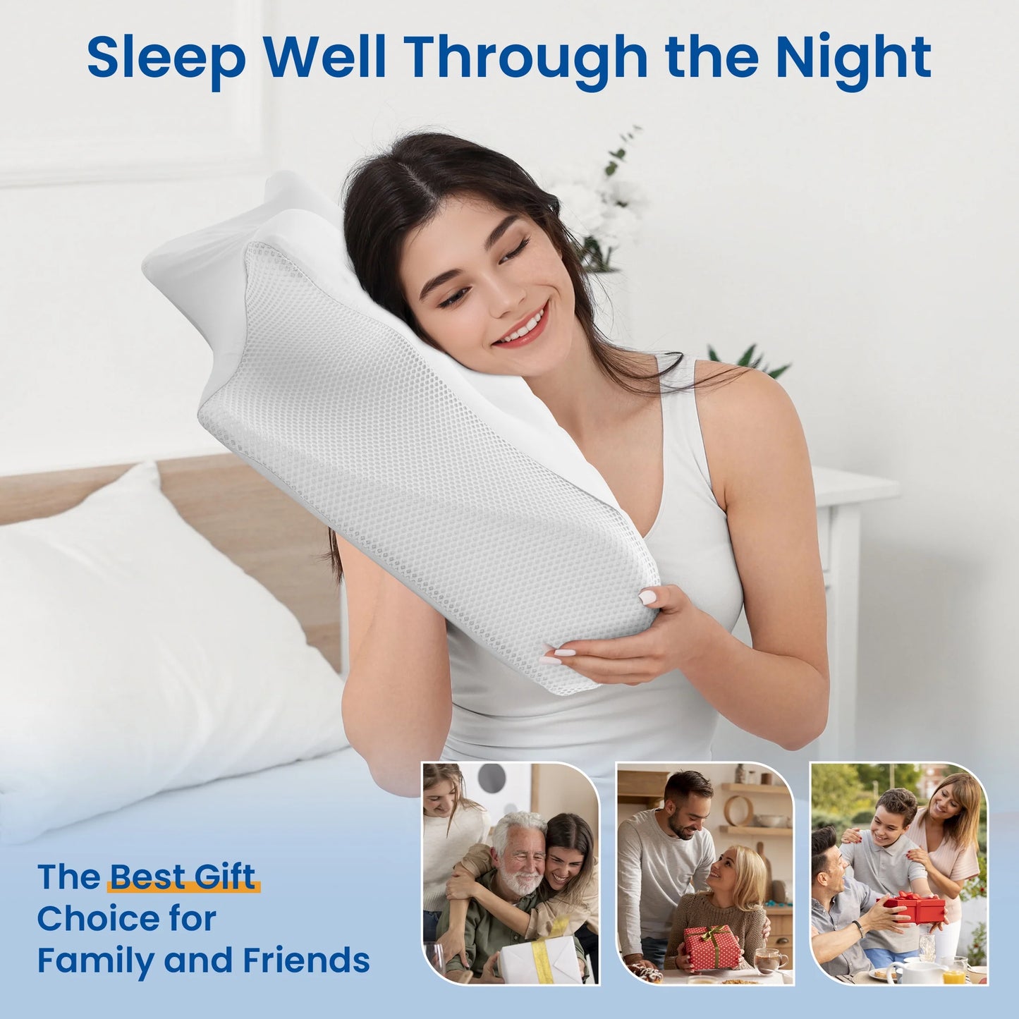Cervical Pillow for Neck Pain Relief, Ergonomic Hollow Design, Odorless Memory Foam Pillow for Sleeping, Orthopedic Contour Neck Support Pillows with Additional Pillowcase, Milk White
