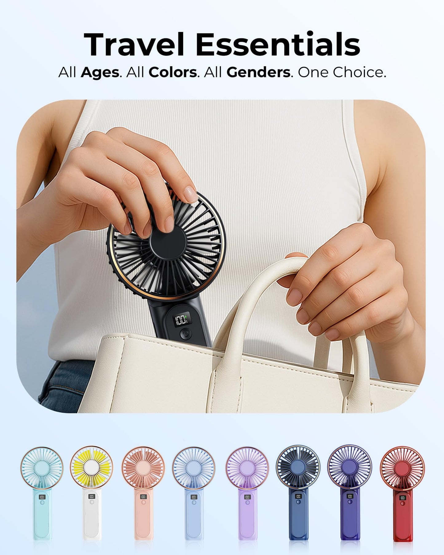 Portable Handheld Mini Fan, Neck Fan, 4000Mah Desk Fan, 180° Adjustable, 6 Speed Wind, Display Electricity in Real Time, USB Rechargeable Foldable Fan, Quiet Personal Fan with Power Bank Black
