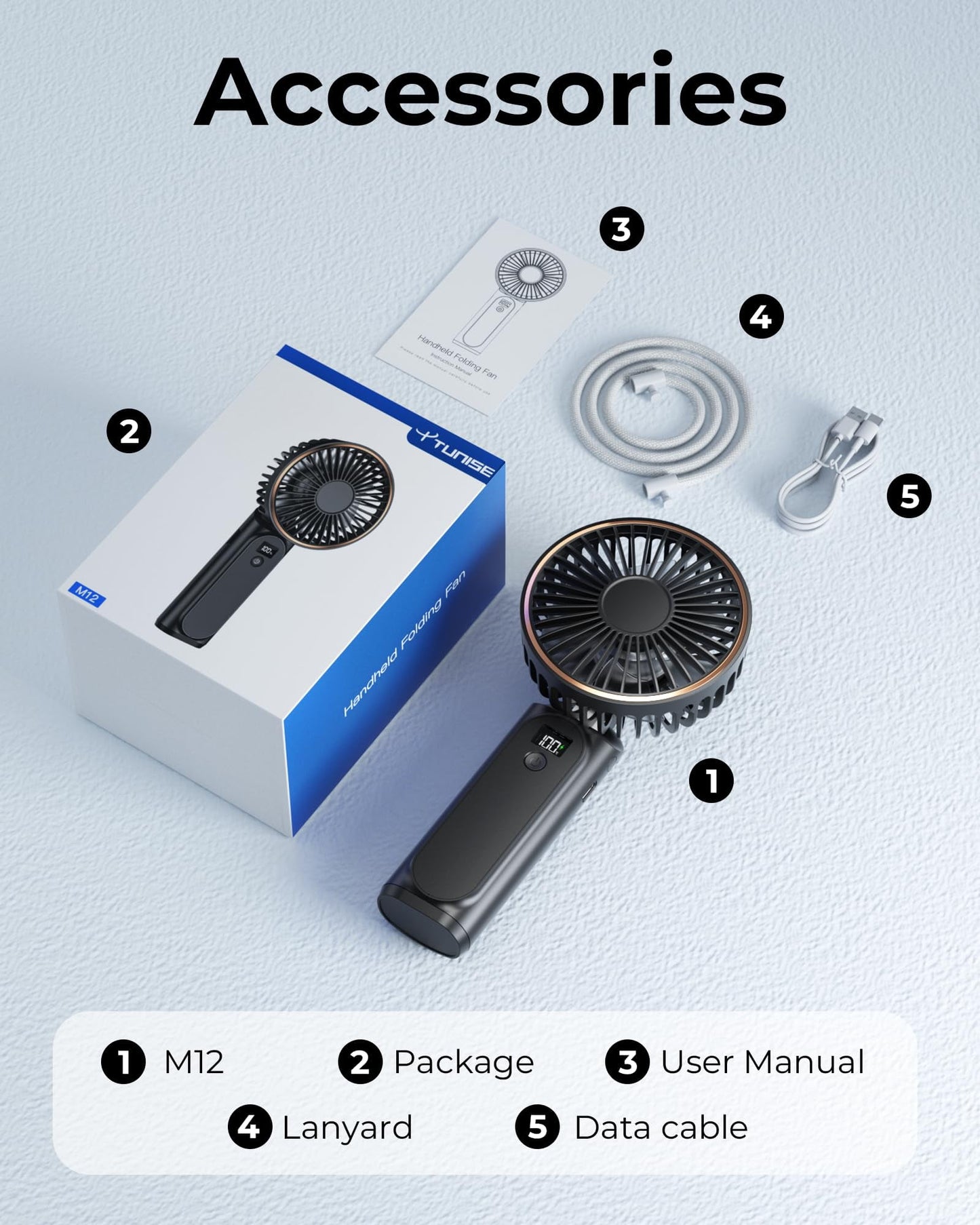 Portable Handheld Mini Fan, Neck Fan, 4000Mah Desk Fan, 180° Adjustable, 6 Speed Wind, Display Electricity in Real Time, USB Rechargeable Foldable Fan, Quiet Personal Fan with Power Bank Black