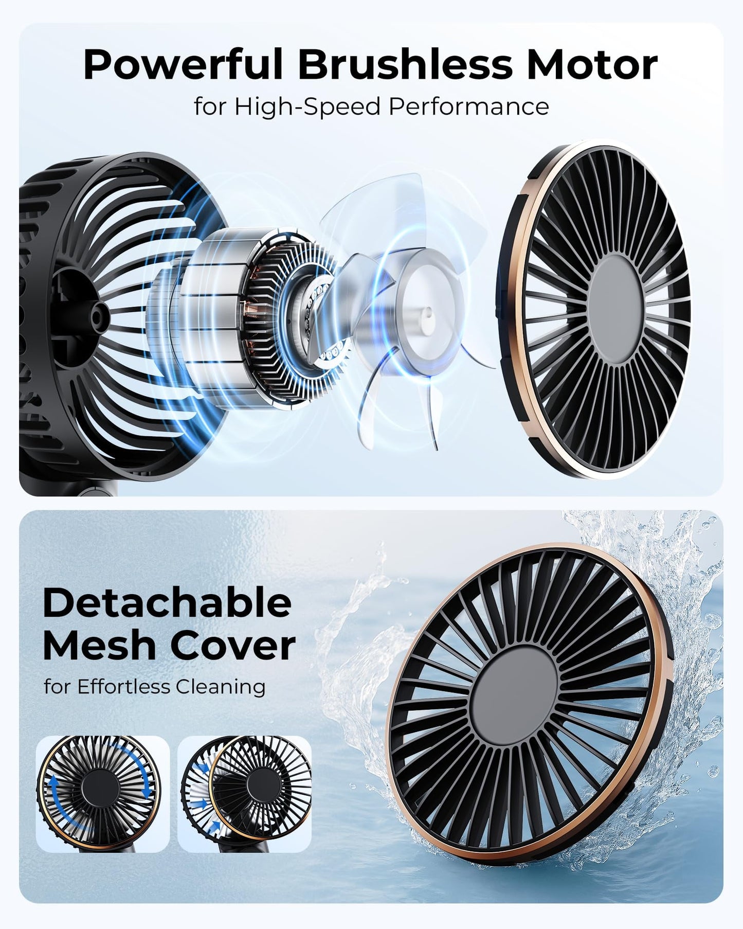 Portable Handheld Mini Fan, Neck Fan, 4000Mah Desk Fan, 180° Adjustable, 6 Speed Wind, Display Electricity in Real Time, USB Rechargeable Foldable Fan, Quiet Personal Fan with Power Bank Black