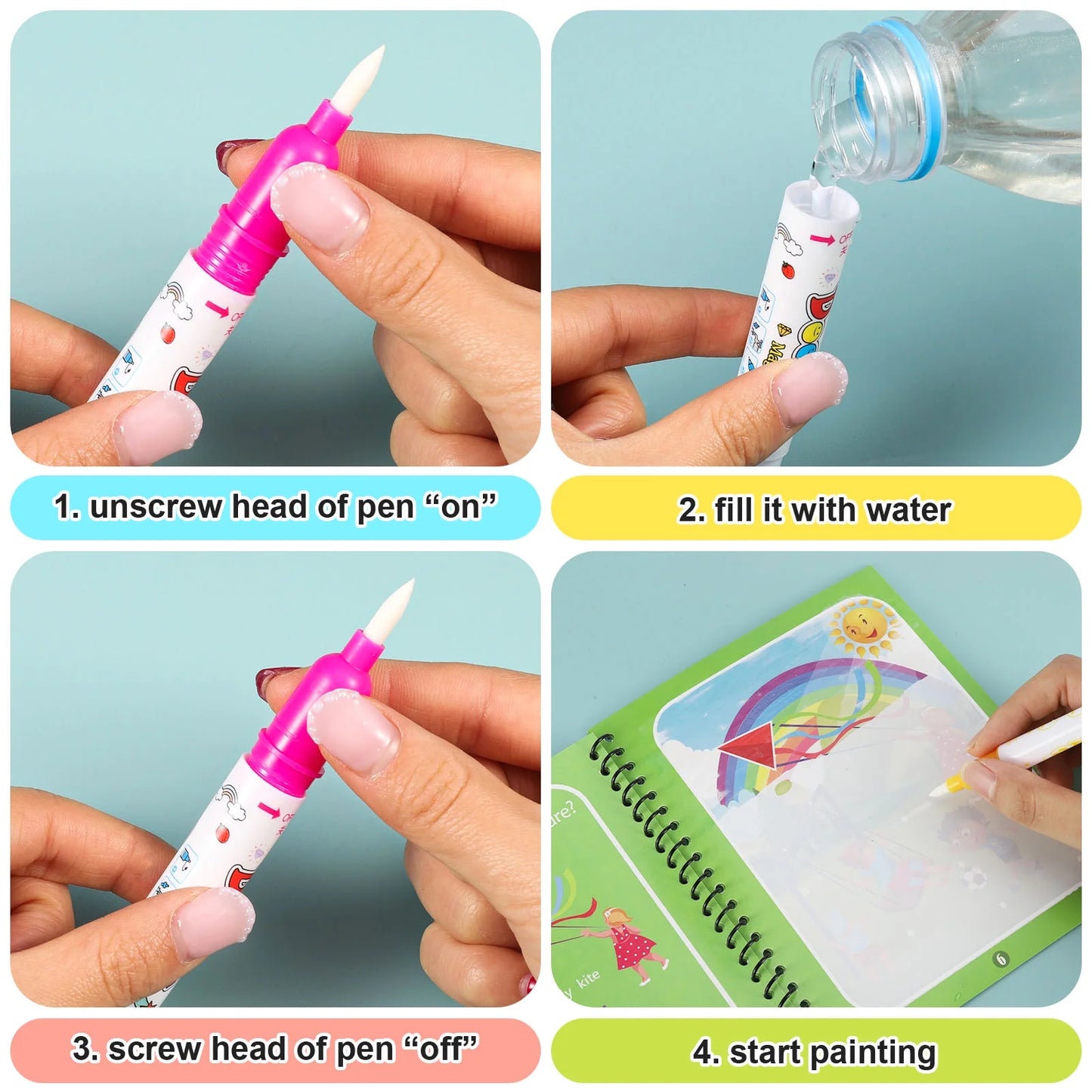 Magic Water Coloring Book, 6 Pieces