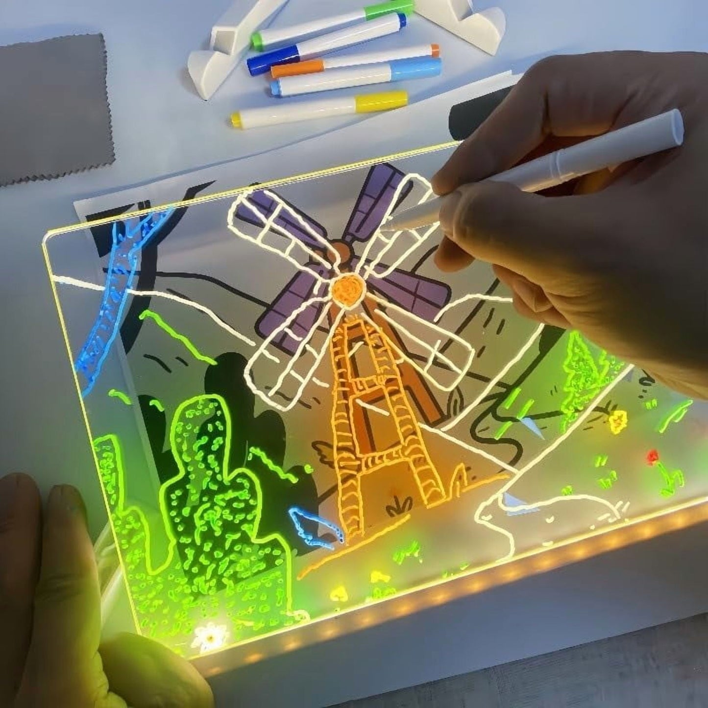 GlowArt LED Drawing Board – Erasable Magic Writing Board with Adjustable Stand