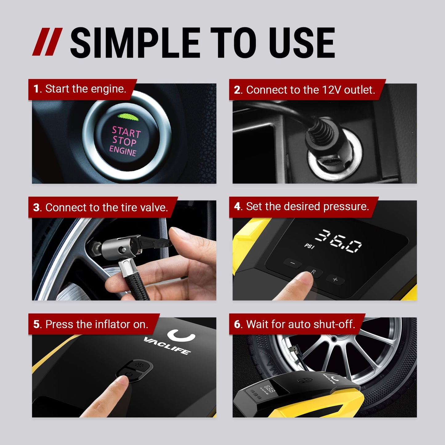 Tire Inflator Portable Air Compressor, DC 12V Auto Digital Air Pump with LED Light&4 Accessories for Car Tires, Bicycles and Other Inflatables, for Car Cigarette Lighter Use Only (12V)