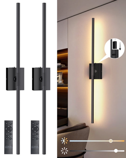LumaSconce™ 2-Pack 31.5" Battery Operated LED Wall Lights – Remote & Touch Control, 360° Rotatable, 4-Color Dimmable, No Wiring”