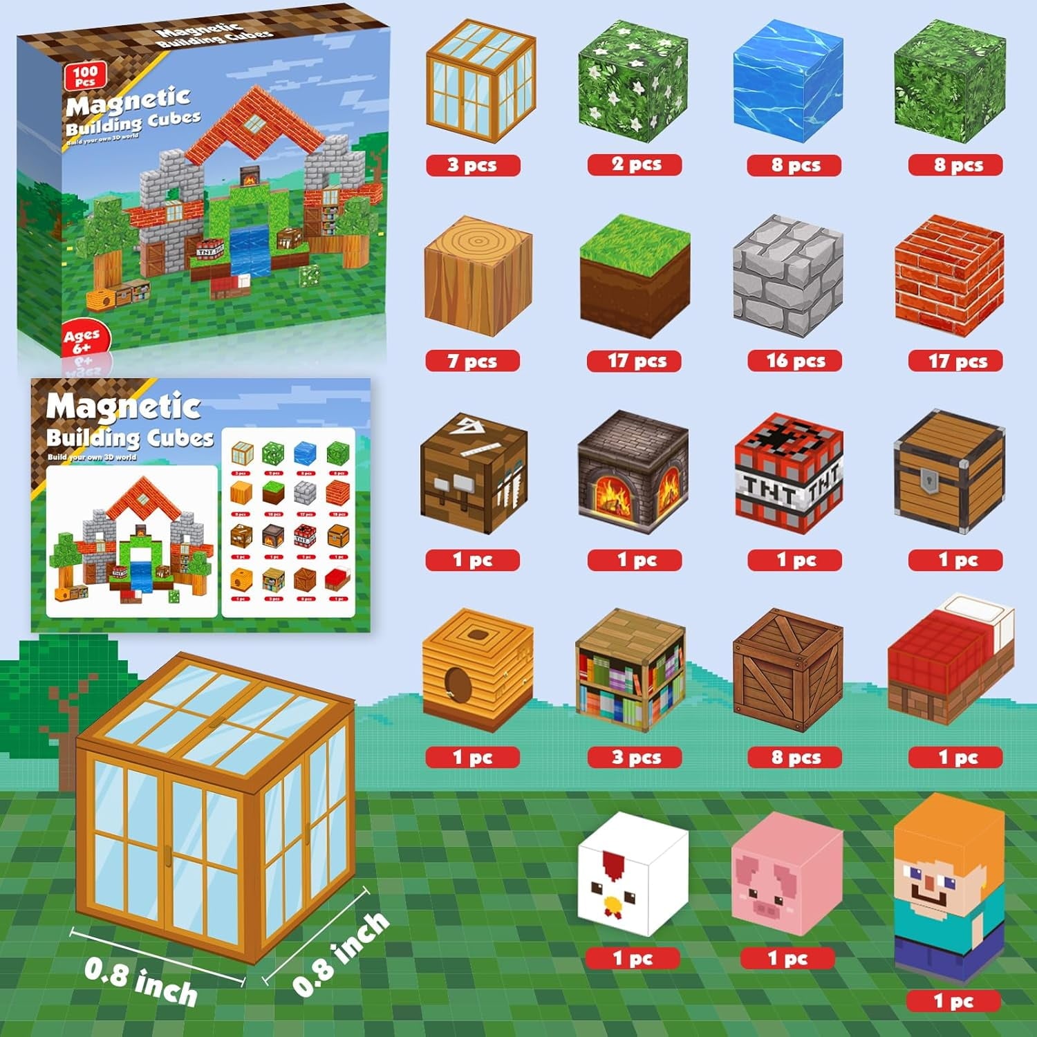 Magnetic Blocks, 100PCS Magnetic Building Cube Game for Boys & Girls 