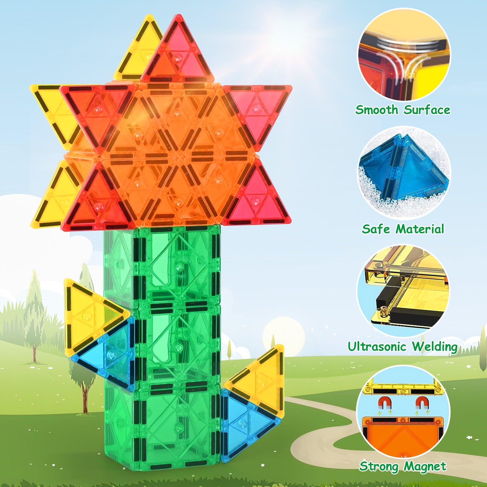 120Pcs Magnetic Tiles for Kids,Educational Magnetic Building Blocks for Boys Girls, STEM Preschool Kindergarten Learning Toys