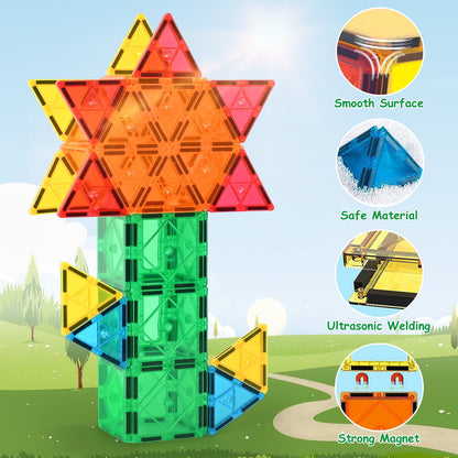 120Pcs Magnetic Tiles for Kids,Educational Magnetic Building Blocks for Boys Girls, STEM Preschool Kindergarten Learning Toys