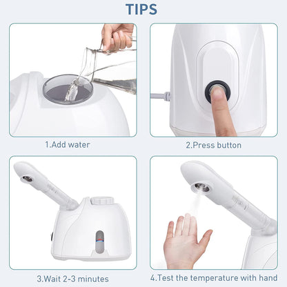 Portable Facial Steamer, Nano Ionic  with 180°Rotatable Sprayer, Warm/Cold Mist Portable Facial Steamer for Salon and SPA
