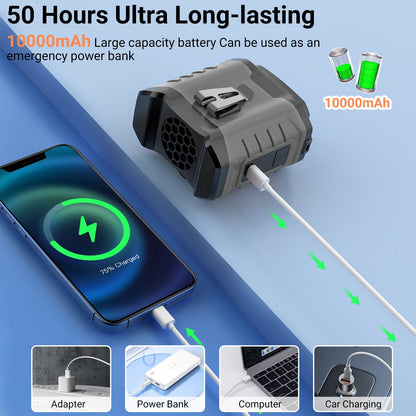 10000Mah Portable Waist Fan Clip on Wearable Belt Personal Fan Rechargeable Battery Operated with 5 Speeds & Neck Hands-Free 50H Cooling for Outdoor Camping Travel Fishing (Gray)