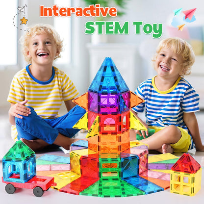 120Pcs Magnetic Tiles for Kids,Educational Magnetic Building Blocks for Boys Girls, STEM Preschool Kindergarten Learning Toys