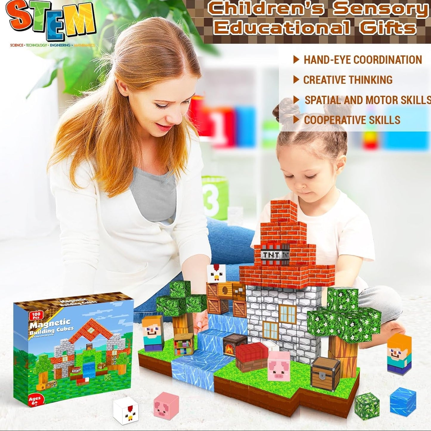 Magnetic Blocks, 100PCS Magnetic Building Cube Game for Boys & Girls 