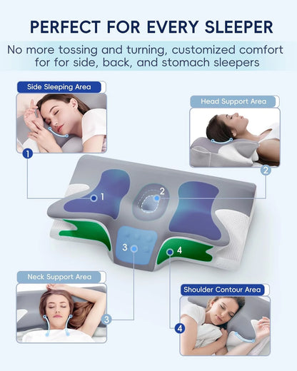 Cervical Pillow for Neck Pain Relief, Ergonomic Hollow Design, Odorless Memory Foam Pillow for Sleeping, Orthopedic Contour Neck Support Pillows with Additional Pillowcase, Milk White