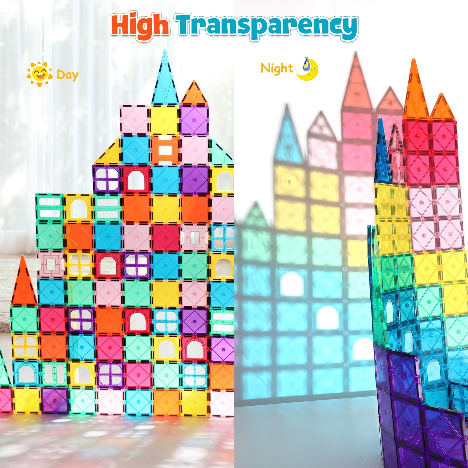 120Pcs Magnetic Tiles for Kids,Educational Magnetic Building Blocks for Boys Girls, STEM Preschool Kindergarten Learning Toys