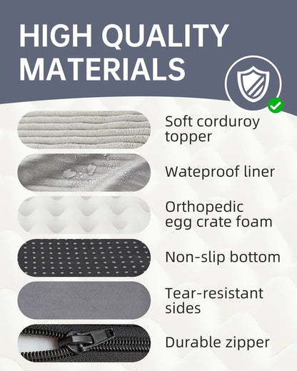 35In Gray Orthopedic Dog Bed for Large and Medium Dogs with Egg Crate Foam Support and Non-Slip Bottom, Waterproof and Machine Washable Removable Pet Bed Cover,Size(35"X22"X3.5")