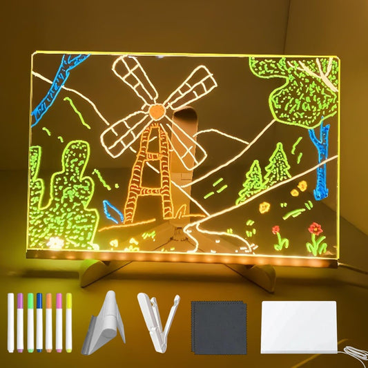GlowArt LED Drawing Board – Erasable Magic Writing Board with Adjustable Stand