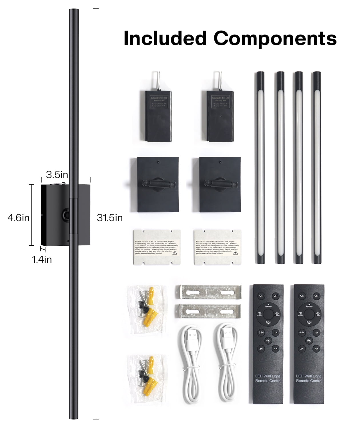 2 Pack 31.5 Inch Wall Sconce Removable Battery Operated with Remote Control 360°Rotate Touch Control 4 Color Dimmable No Wiring LED Wall Lights for Living Room Hallway Bedroom