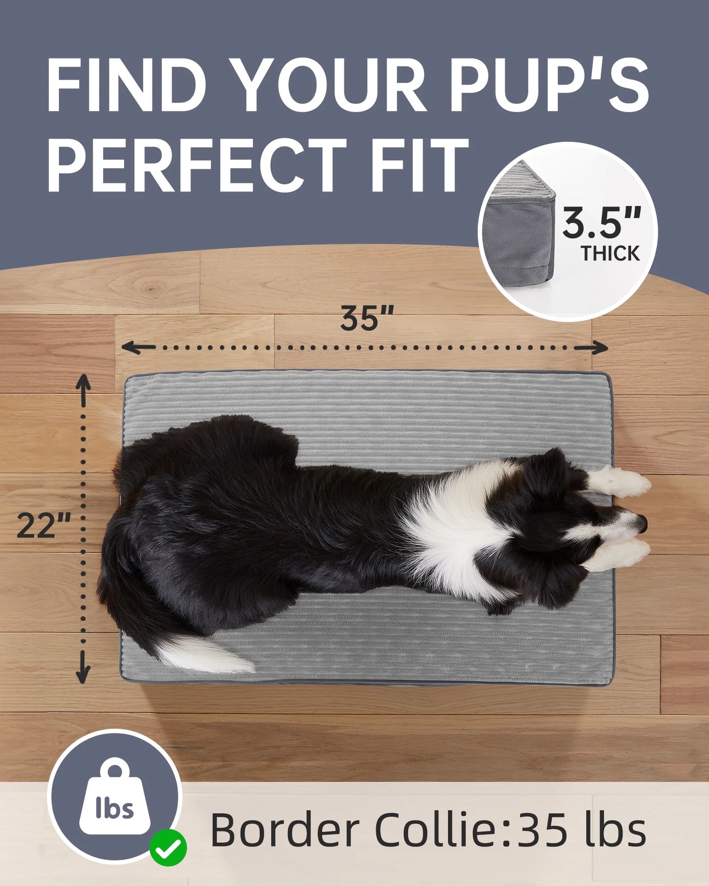 35In Gray Orthopedic Dog Bed for Large and Medium Dogs with Egg Crate Foam Support and Non-Slip Bottom, Waterproof and Machine Washable Removable Pet Bed Cover,Size(35"X22"X3.5")