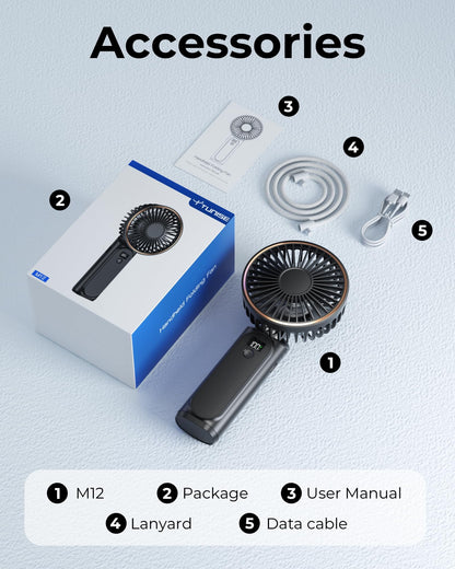 Portable Handheld Mini Fan, Neck Fan, 4000Mah Desk Fan, 180° Adjustable, 6 Speed Wind, Display Electricity in Real Time, USB Rechargeable Foldable Fan, Quiet Personal Fan with Power Bank Black