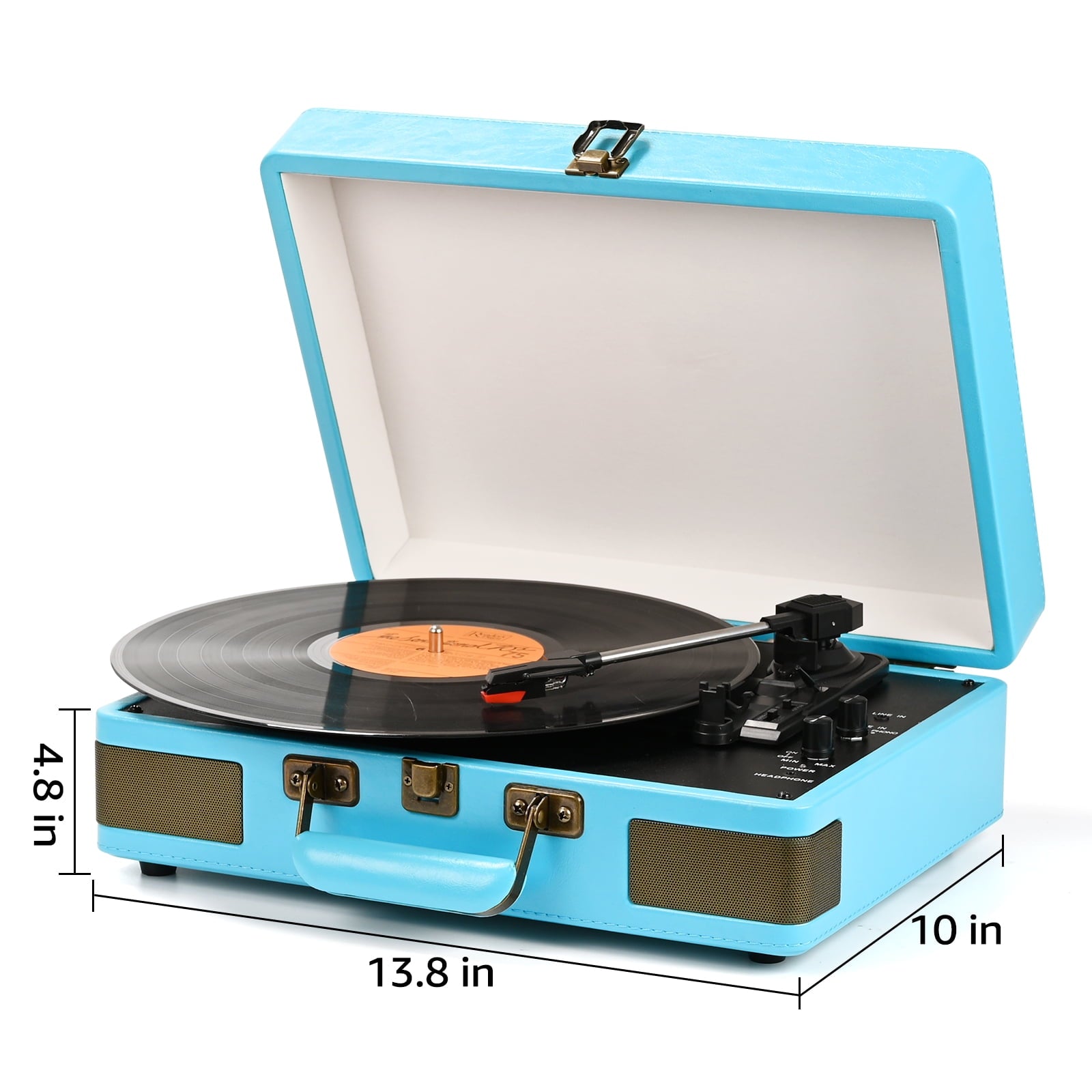 Record Player Turntable Portable Suitcase Vinyl Record Player Bluetooth Audio Turntable with Built-In Speakers,Blue