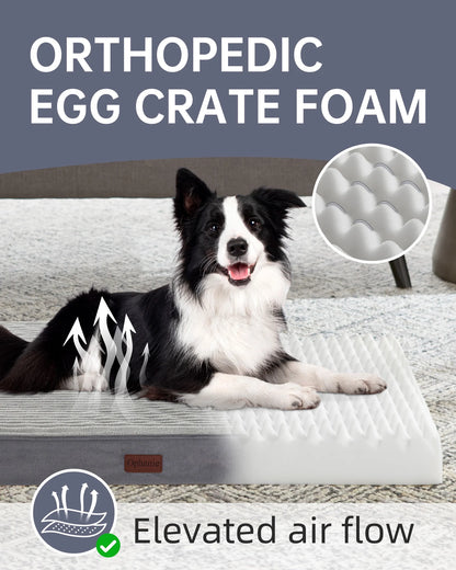 35In Gray Orthopedic Dog Bed for Large and Medium Dogs with Egg Crate Foam Support and Non-Slip Bottom, Waterproof and Machine Washable Removable Pet Bed Cover,Size(35"X22"X3.5")